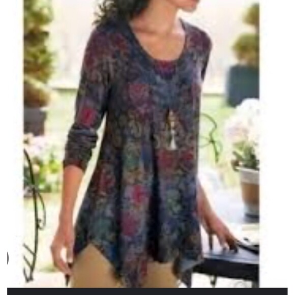 Soft Surroundings Womens Plus Size 1X Tunic Sweater Top Paisley Lightweight Knit - Picture 1 of 8